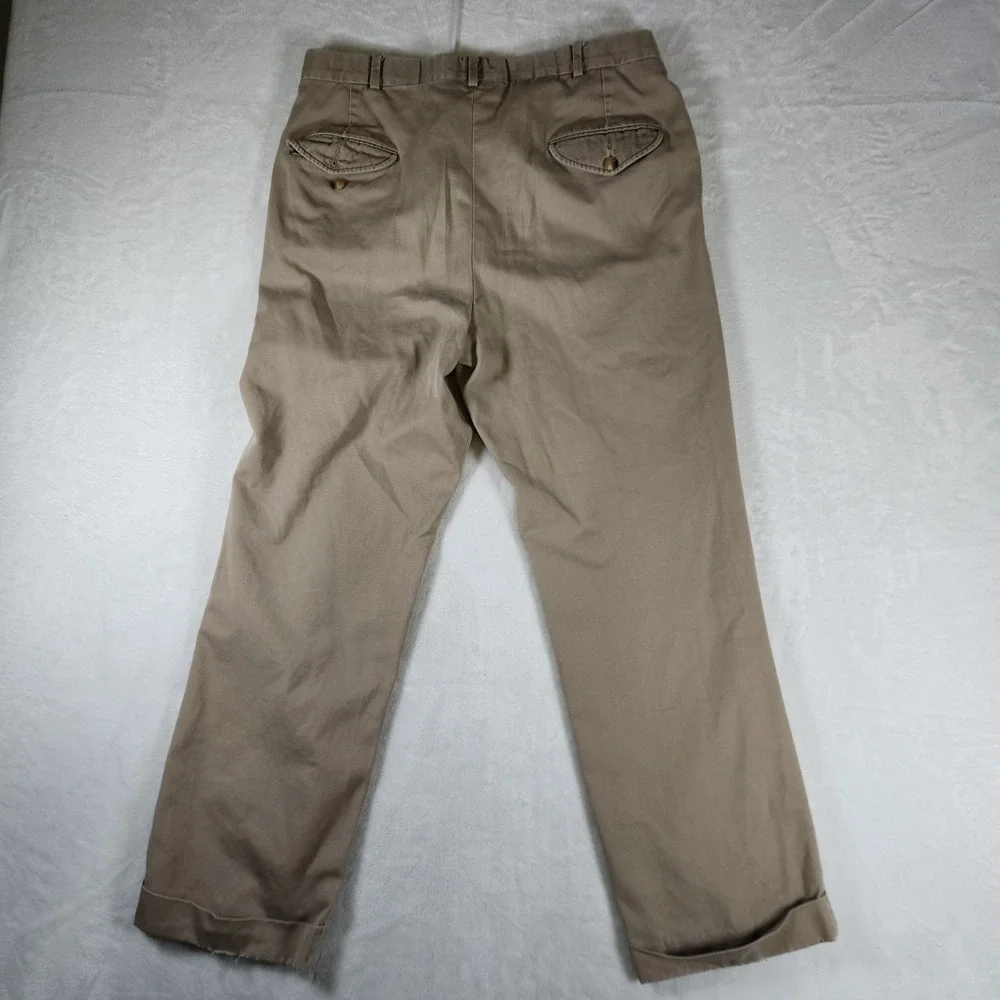 L.L. Bean Chino Pants Mens 34x30 Made in USA 100% Cotton Khaki Beige‎ Flat Front